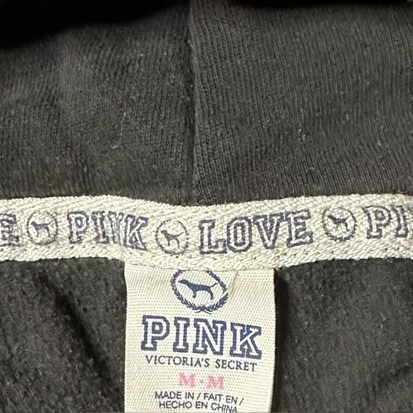 Victoria’s Secret PINK Love Pink Black Hoodie Sweatshirt Women’s Medium - Picture 2 of 5